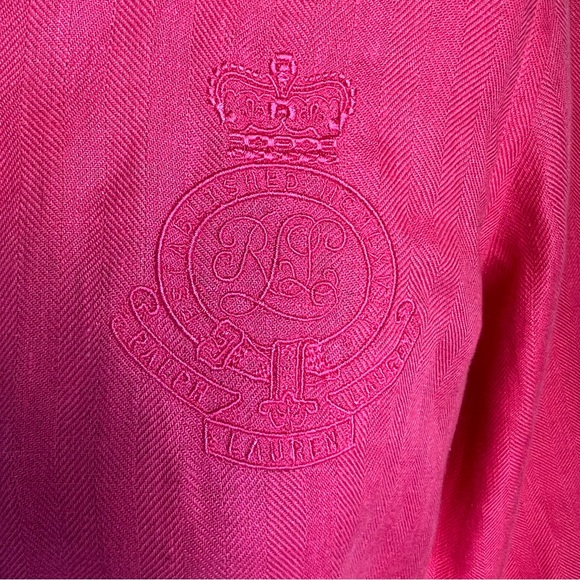 Ralph Lauren Petite Small Embroidered Crest Linen Women’s Shirt Fuchsia Pink - Picture 9 of 16